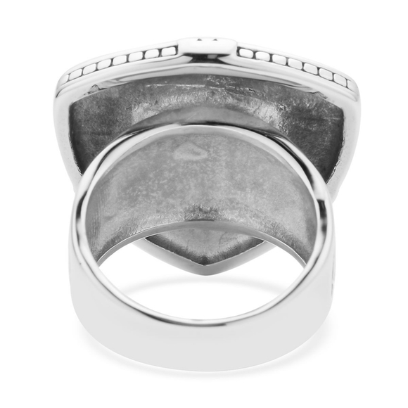 Emerald Green Simulated Diamond Filigree Shield Ring in Black Oxidized SS. Sz 6 - Picture 4 of 5